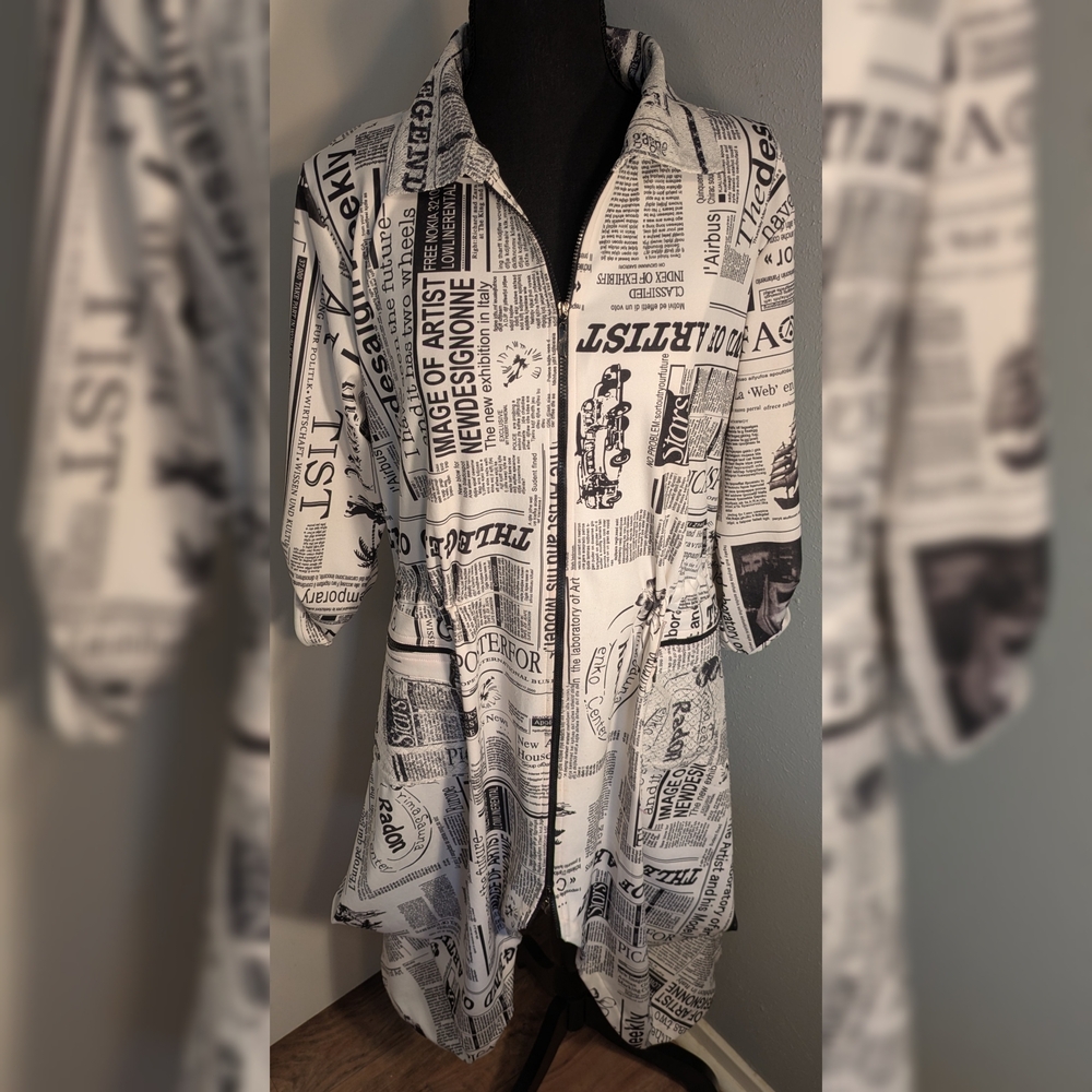 Women's Black and White Newspaper Print Jacket